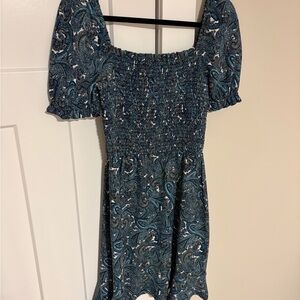 Michael Kors Teal Paisley Smocked Mini Dress